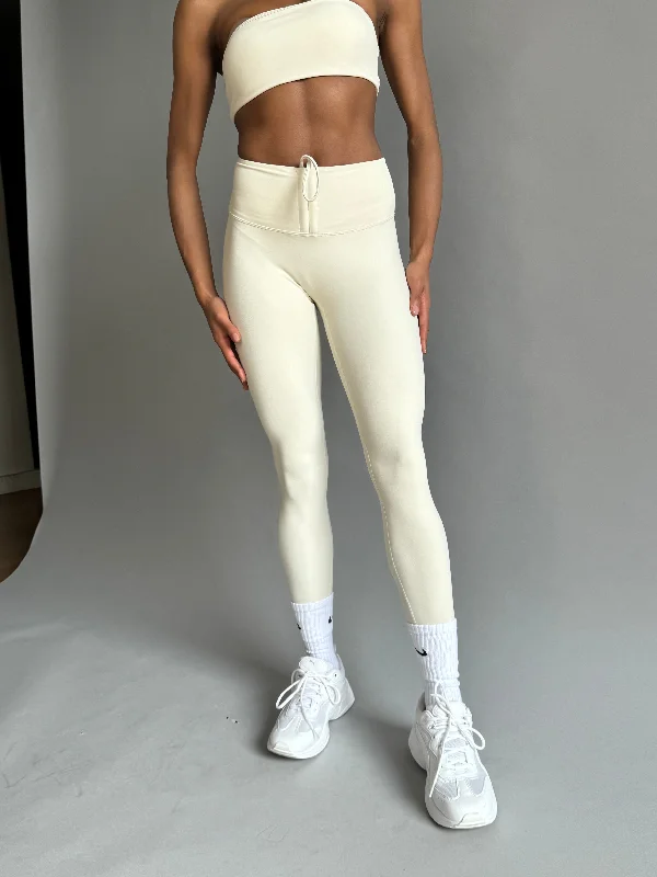 Front Drawstrings Leggings - Creme