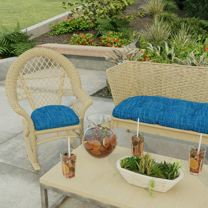 18" x 18" Blue Solid Contoured Outdoor Wicker Seat Cushion - Set of 2 - 18'' L x 18'' W x 4'' H