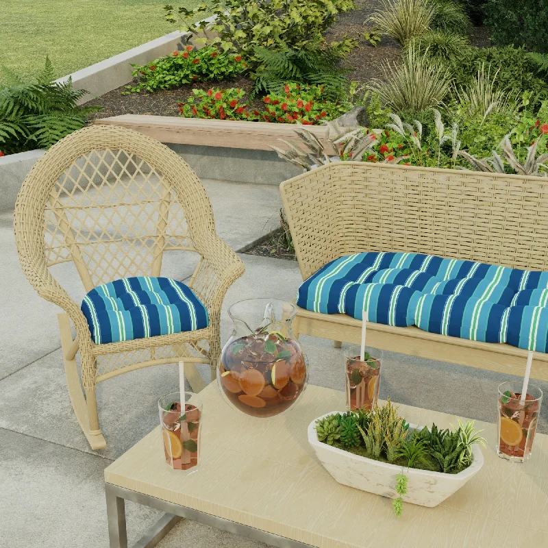 18" x 18" Blue Stripe Contoured Outdoor Wicker Seat Cushion - Set of 2 - 18'' L x 18'' W x 4'' H