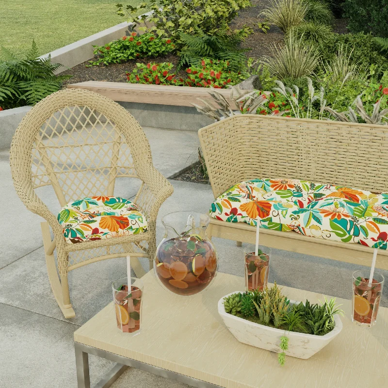 18" x 18" Multicolor Floral Contoured Outdoor Wicker Seat Cushion - Set of 2 - 18'' L x 18'' W x 4'' H