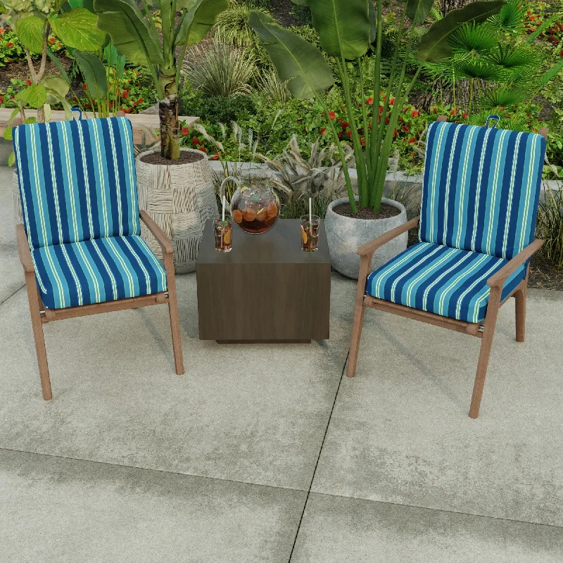 21" x 44" Blue Stripe Outdoor Chair Cushion with Ties and Loop - 44'' L x 21'' W x 3.5'' H