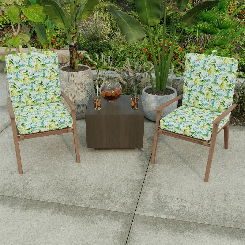 21" x 44" Turquoise Leaves Outdoor Chair Cushion with Ties and Loop - 44'' L x 21'' W x 3.5'' H