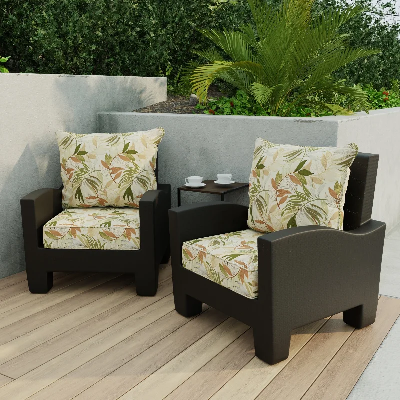 24" x 47" Beige Leaves Outdoor Deep Seat Cushion Set with Welt - 46.5'' L x 24'' W x 6'' H