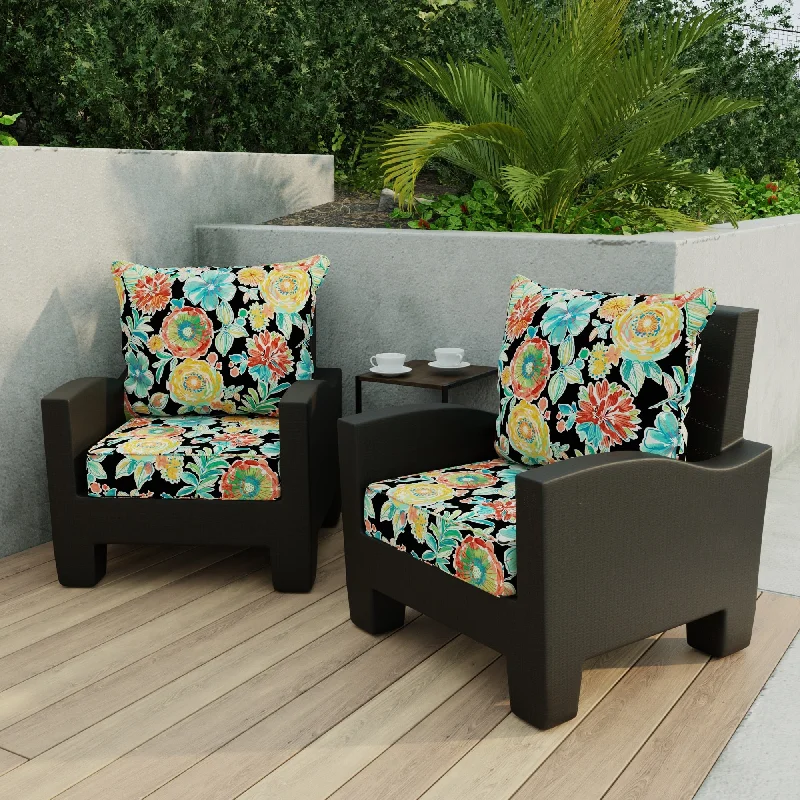 24" x 47" Black Floral Outdoor Deep Seat Cushion Set with Welt - 46.5'' L x 24'' W x 6'' H