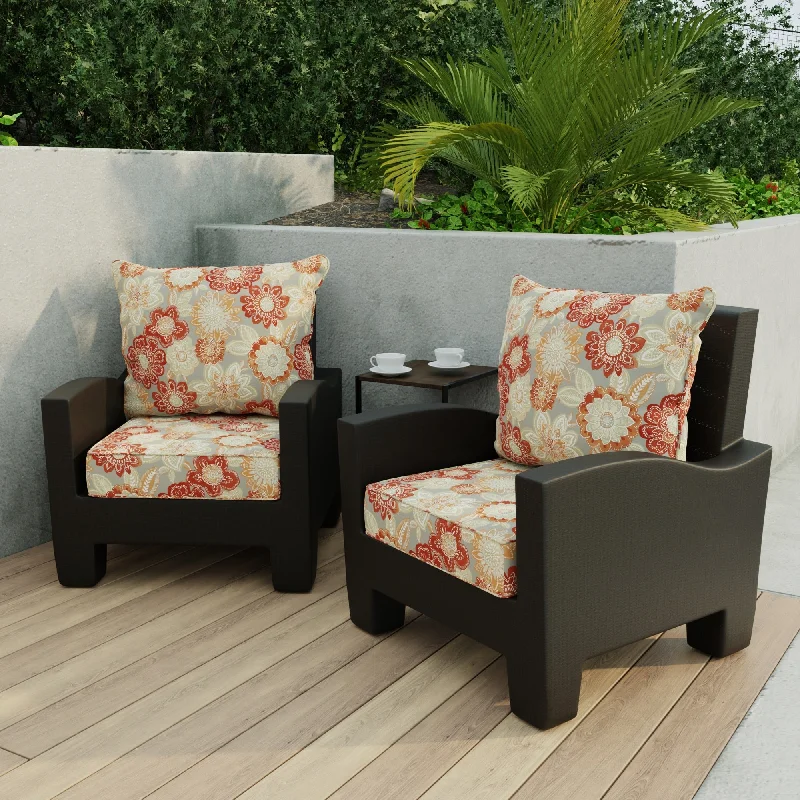 24" x 47" Grey Floral Outdoor Deep Seat Cushion Set with Welt - 46.5'' L x 24'' W x 6'' H