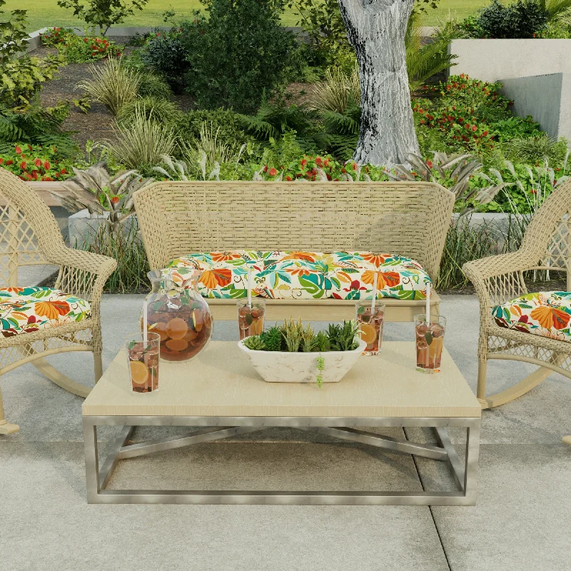 44" x 18" Multicolor Floral Contoured Outdoor Wicker Bench Cushion - 18'' L x 44'' W x 4'' H