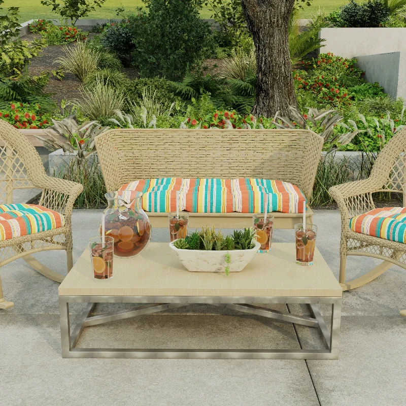 44" x 18" Multicolor Stripe Contoured Outdoor Wicker Bench Cushion - 18'' L x 44'' W x 4'' H