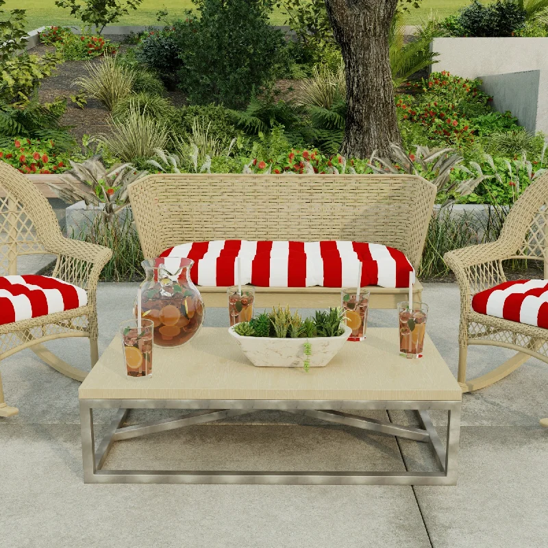 44" x 18" Red Stripe Contoured Outdoor Wicker Bench Cushion - 18'' L x 44'' W x 4'' H