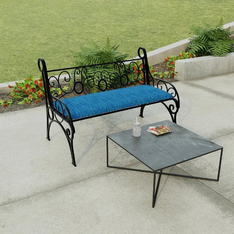 48" x 18" Blue Solid Outdoor Bench Cushion with Ties - 18'' L x 48'' W x 3.5'' H