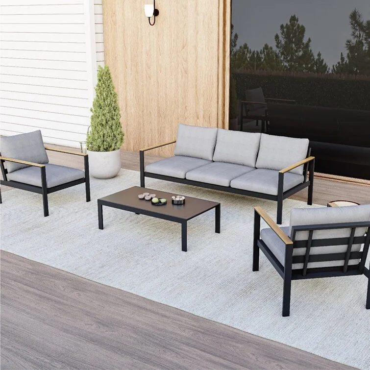 5-Person Metal Outdoor Seating Group with Cushions - 29'' H X 72.4'' W X 30'' D