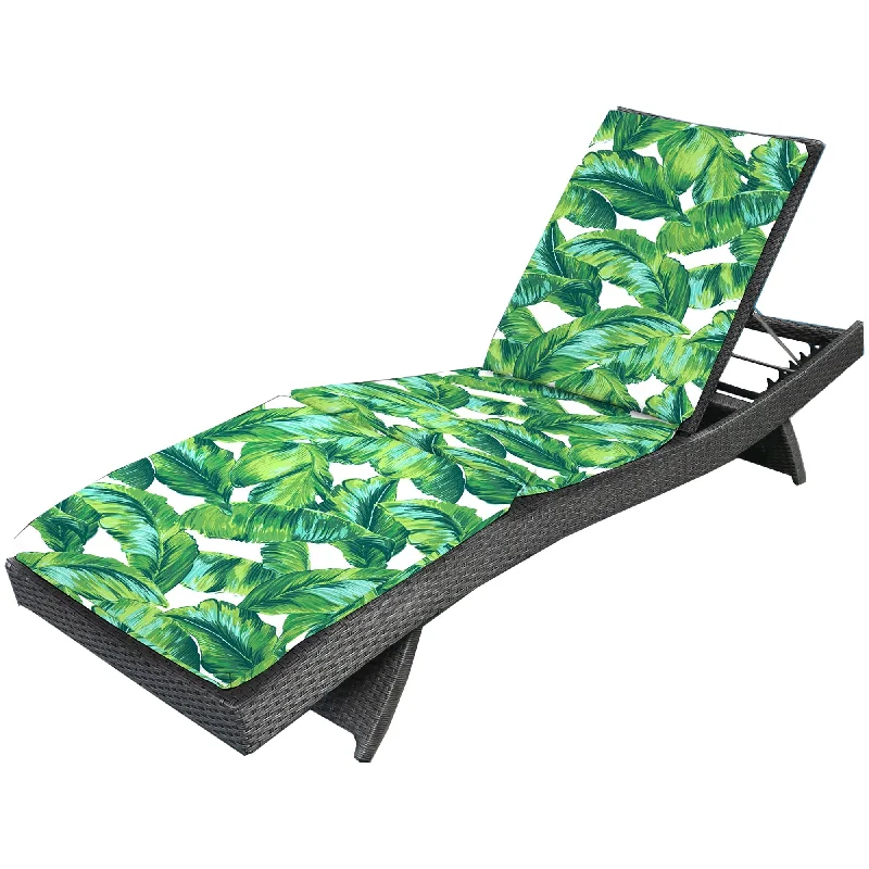 72" x 21" Green Leaves Outdoor Chaise Lounge Cushion with Ties and Loop - 72'' L x 21'' W x 3'' H