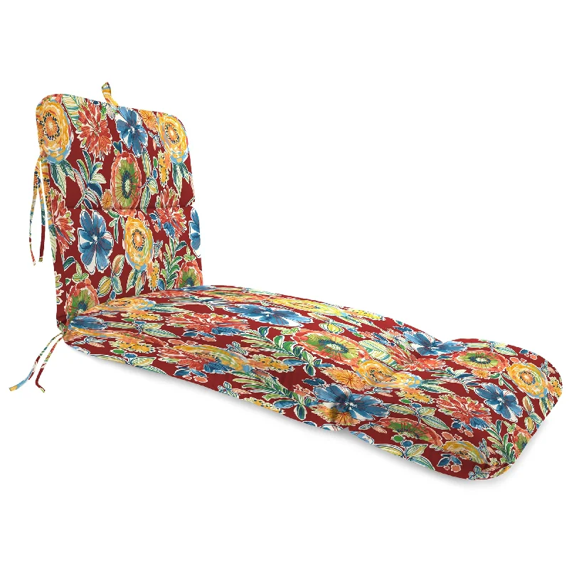 74" x 22" Red Floral Outdoor Chaise Lounge Cushion with Ties and Loop - 74'' L x 22'' W x 5'' H