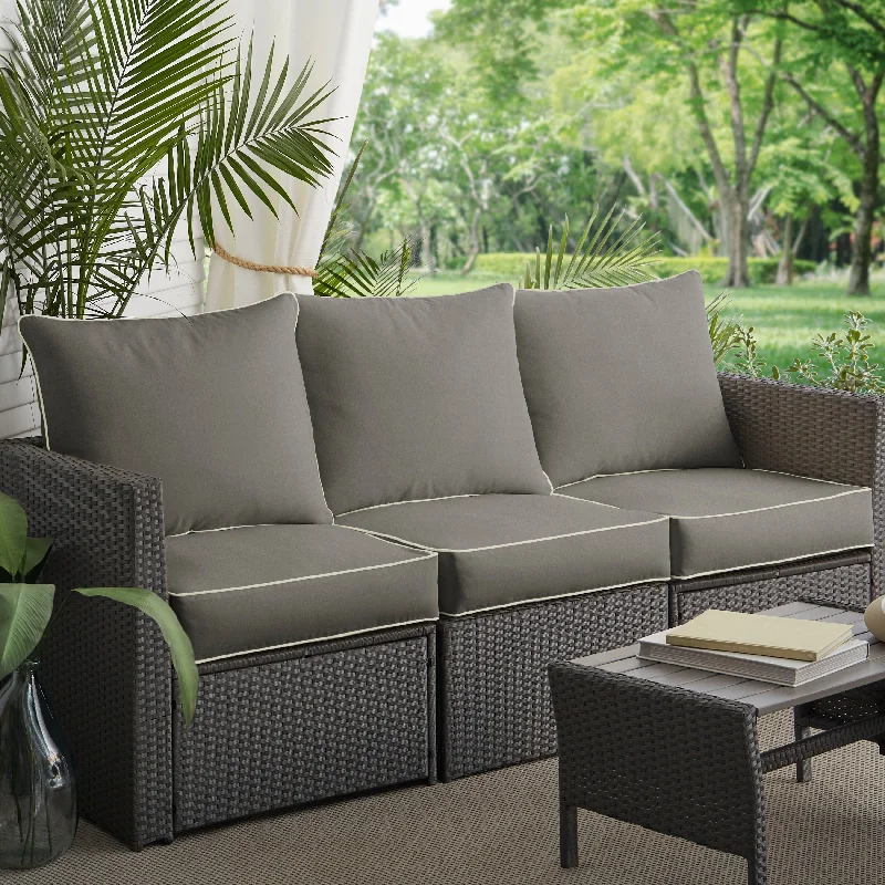 Beckworth Sunbrella Charcoal and Canvas Indoor/Outdoor Corded Pillow and Cushion Sofa Set