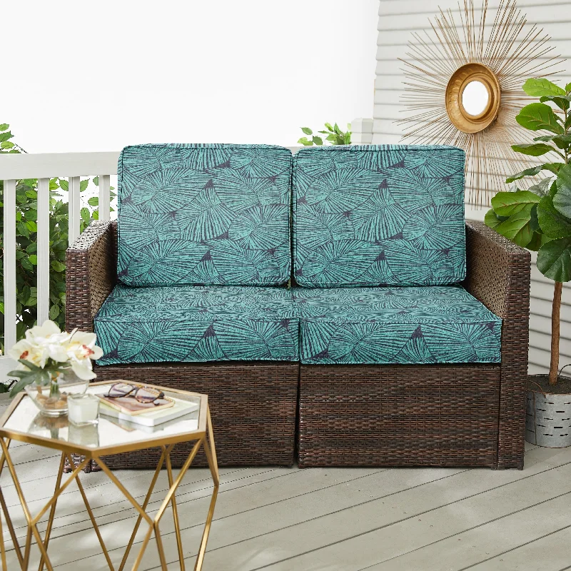 Blue Tropical Corded Indoor/Outdoor Deep Seating Cushion Loveseat Set