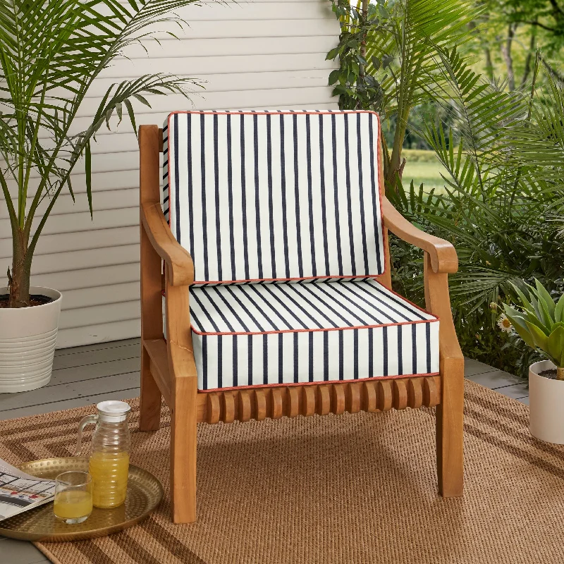 Blue White Stripe with Melon Indoor/Outdoor Corded Cushion Set