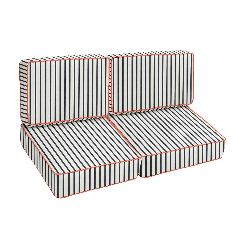 Blue White Stripe with Melon Indoor/Outdoor Corded Loveseat Set - 23 in x 47 in x 23 in