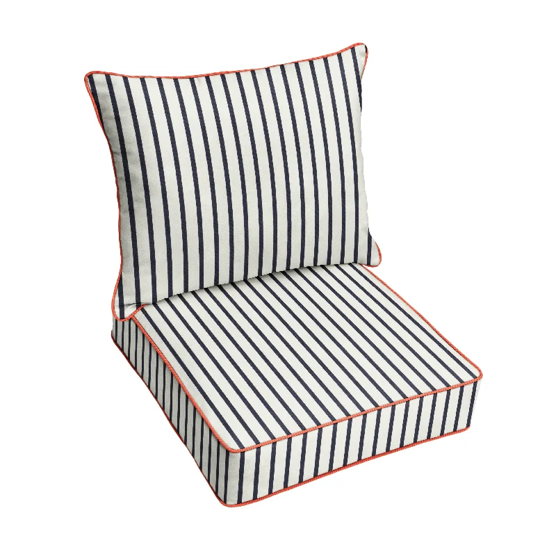 Blue White Stripe with Melon Indoor/Outdoor Corded Pillow Chair Set