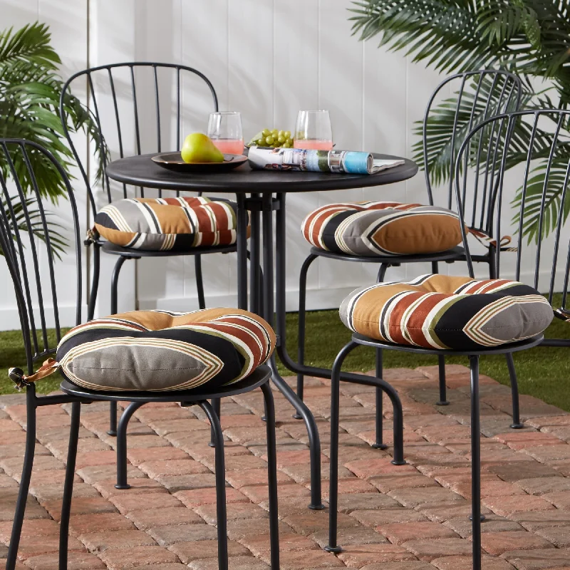 Brick Stripe 15-inch Round Outdoor Bistro Chair Cushion (Set of 4)