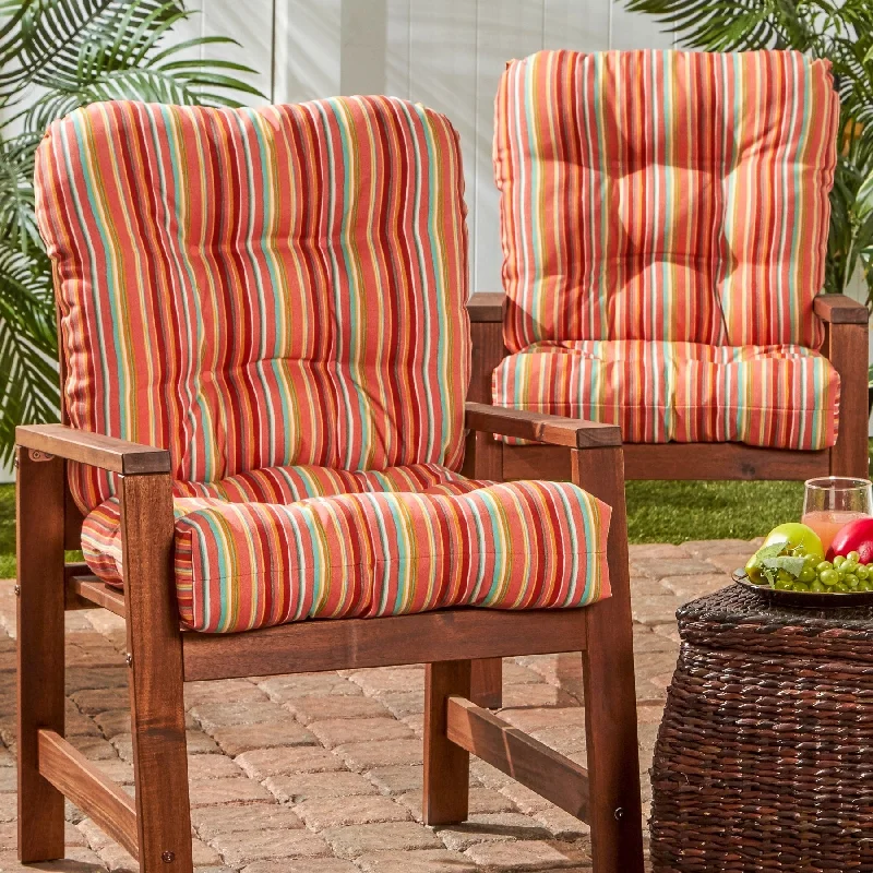 Coastal Stripe 21 x 42-inch Outdoor Seat/Back Chair Cushion (Set of 2) (Cushions Only)