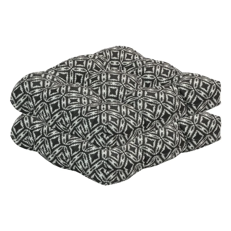 Decor Therapy Outdoor Patio Tufted Seat Pad in Black & Biscuit Geo (2 Pack)