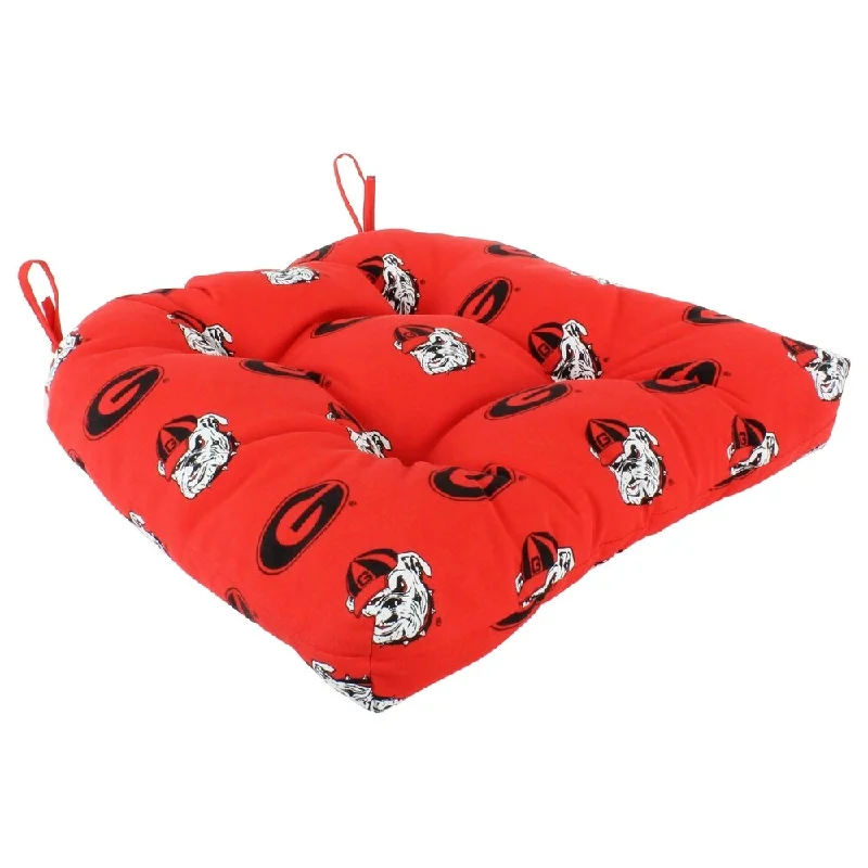 Georgia Bulldogs Indoor / Outdoor Seat Cushion Patio D Cushion 20" x 20", 2 Tie Backs - 20" x 20" x 3"