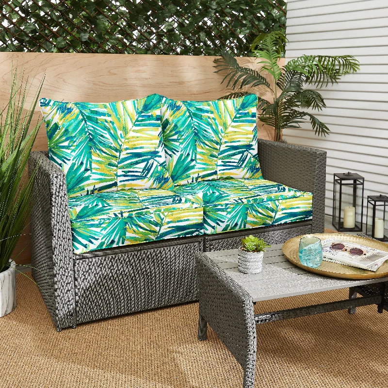 Green Corded Indoor/ Outdoor Deep Seating Loveseat Pillow and Cushion Set