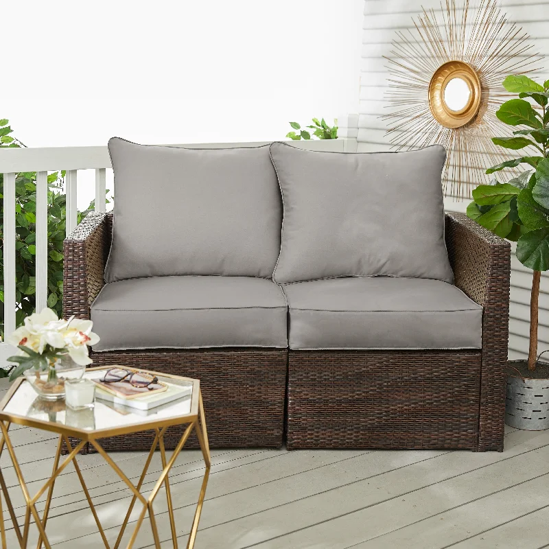 Grey Corded Indoor/ Outdoor Deep Seating Pillow and Cushion Loveseat Set