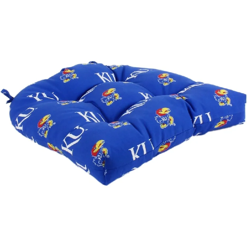 Kansas Jayhawks Indoor / Outdoor Seat Cushion Patio D Cushion 20" x 20", 2 Tie Backs - 20" x 20" x 3"