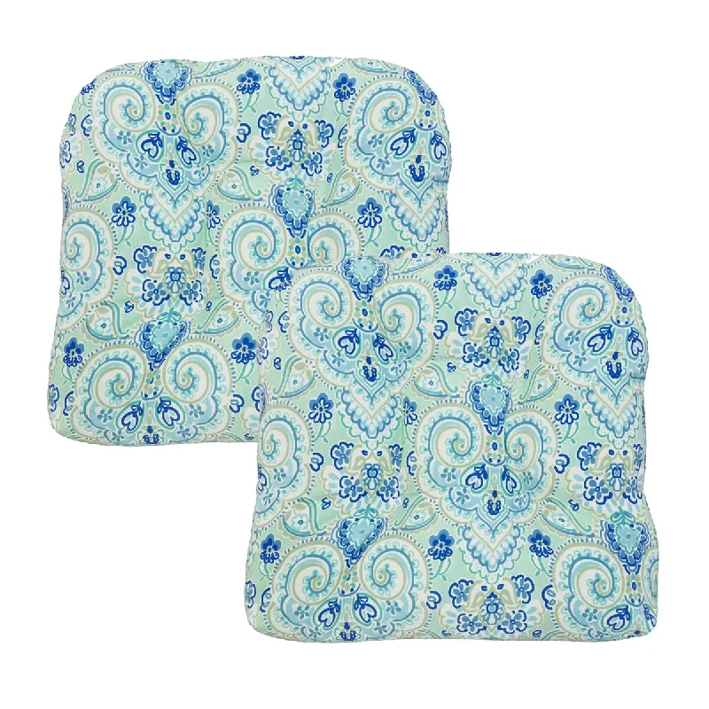 Line Paisley Outdoor Tufted Seat Cushions, Set of 2