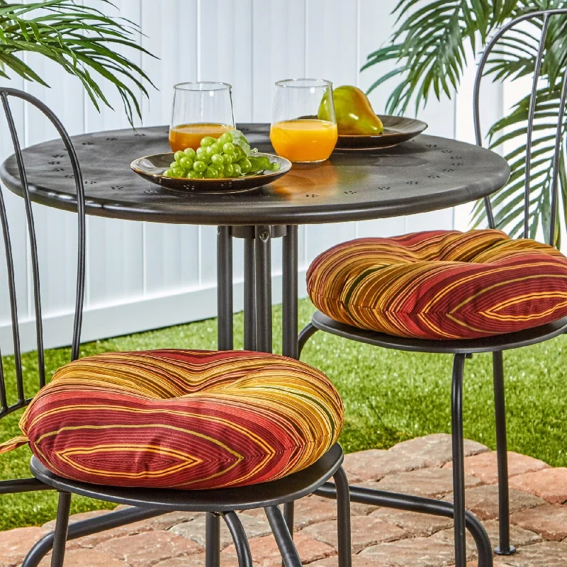 Outdoor 15-inch Kinnabari Stripe Bistro Chair Cushions (Set of 2)