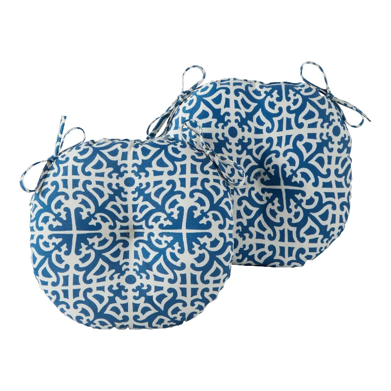 Outdoor 15-inch Round Indigo Bistro Chair Cushions (Set of 2)