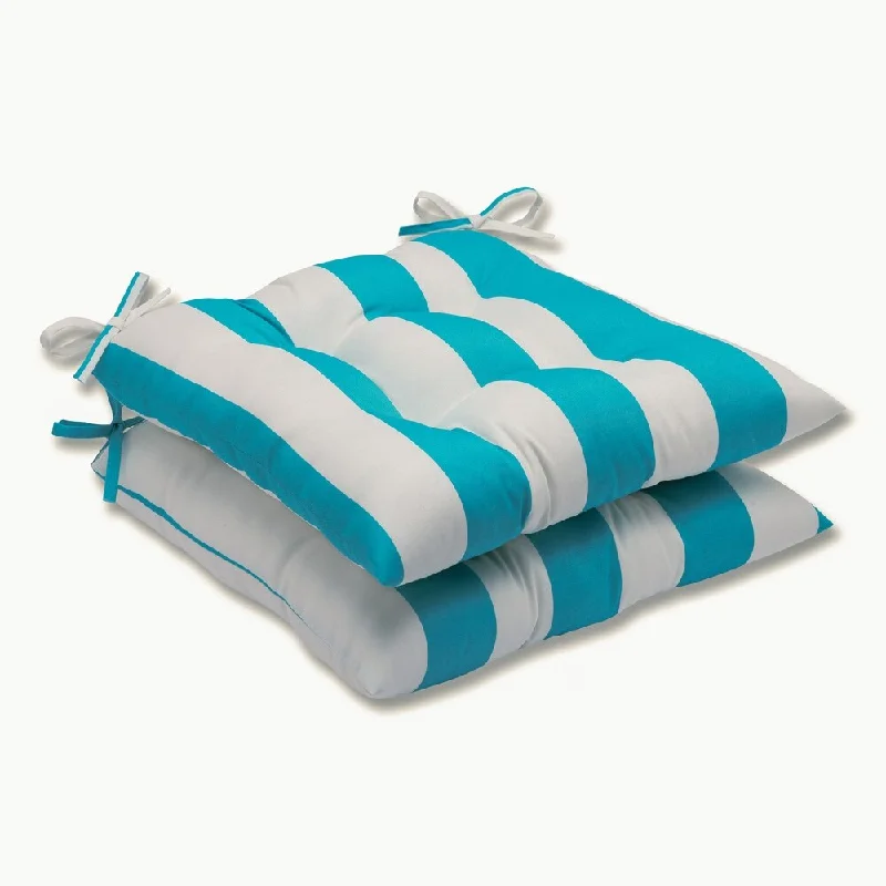 Pillow Perfect Outdoor Cabana Stripe Turquoise Wrought Iron Seat Cushion (Set of 2)