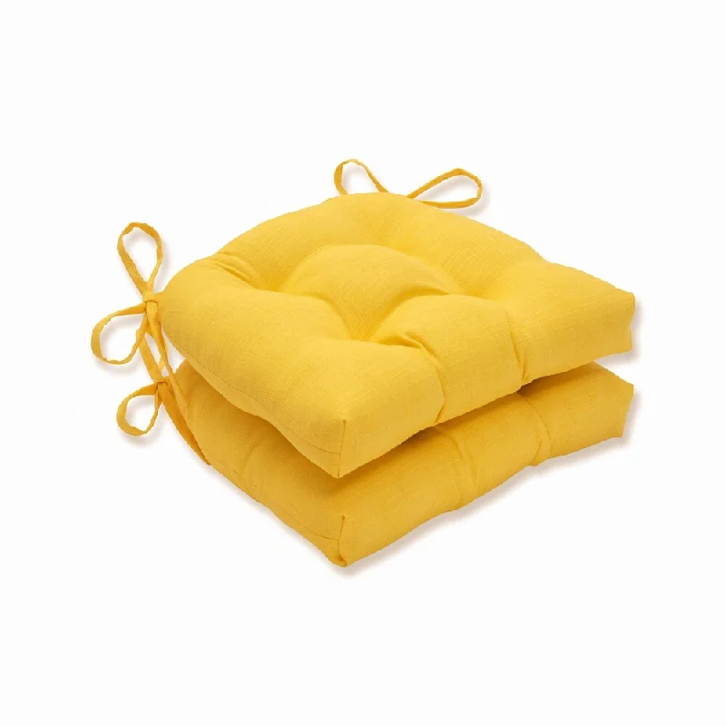 Pillow Perfect Outdoor Fresco Solids Yellow Deluxe Tufted Chairpad (Set of 2) - 17 X 17.5 X 4 - 17 X 17.5 X 4