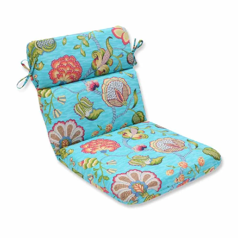 Pillow Perfect Outdoor/ Indoor Arabella Caribbean Blue Rounded Corners Chair Cushion