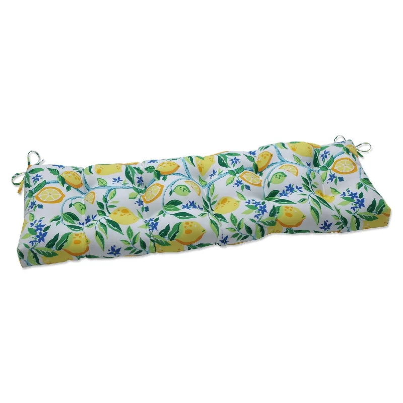 Pillow Perfect Outdoor | Indoor Lemon Tree Yellow Outdoor Tufted Bench Swing Cushion 52 X 18 X 5