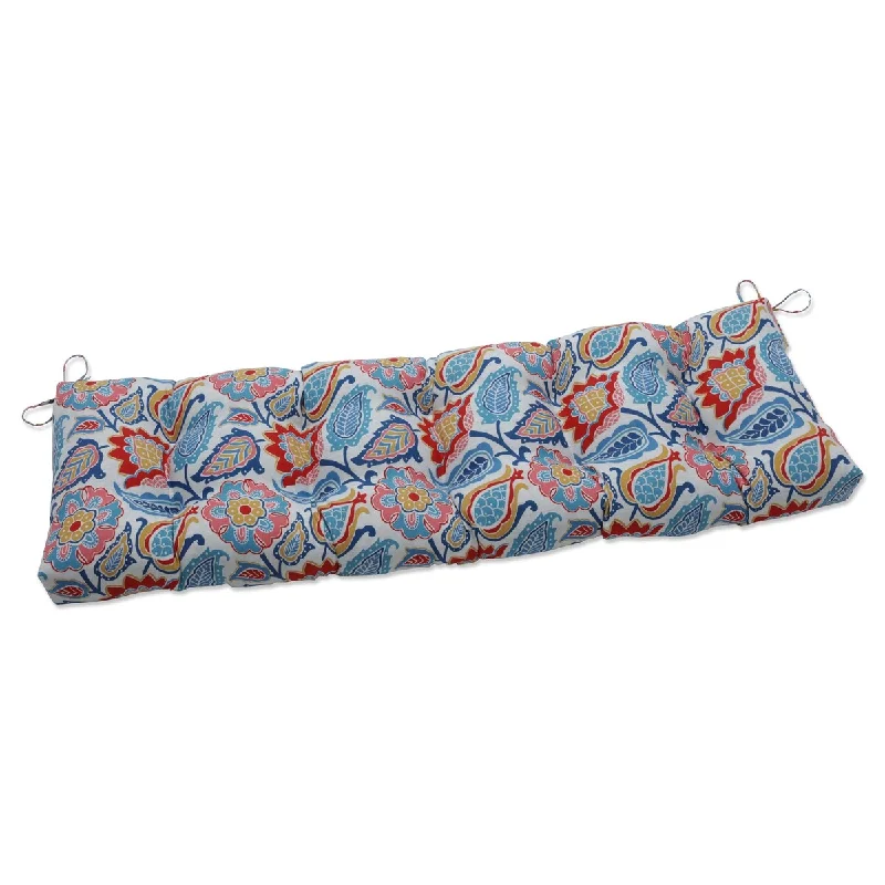 Pillow Perfect Outdoor | Indoor Moroccan Flowers Slate Blue Outdoor Tufted Bench Swing Cushion 56 X 18 X 5