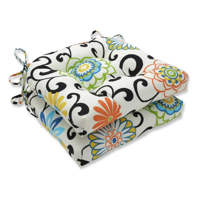 Pillow Perfect Outdoor Pom Pom Play Lagoon Reversible Chair Pad (Set of 2) - 15.5 X 16 X 4 - 15.5 X 16 X 4