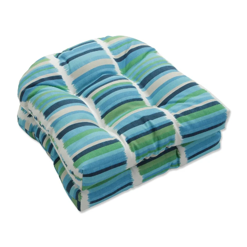 Pillow Perfect Outdoor Solar Stripe Azure Wicker Seat Cushion (Set of 2) - 19 X 19 X 5 - 19 X 19 X 5