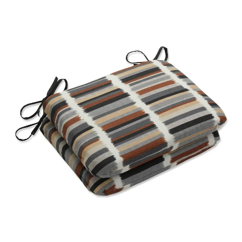 Pillow Perfect Outdoor Solar Stripe Ebony Rounded Corners Seat Cushion (Set of 2) - 15.5 X 18.5 X 3 - 15.5 X 18.5 X 3