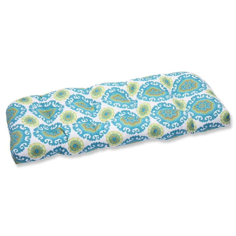 Pillow Perfect Outdoor Suzani Turquoise Wicker Loveseat Cushion