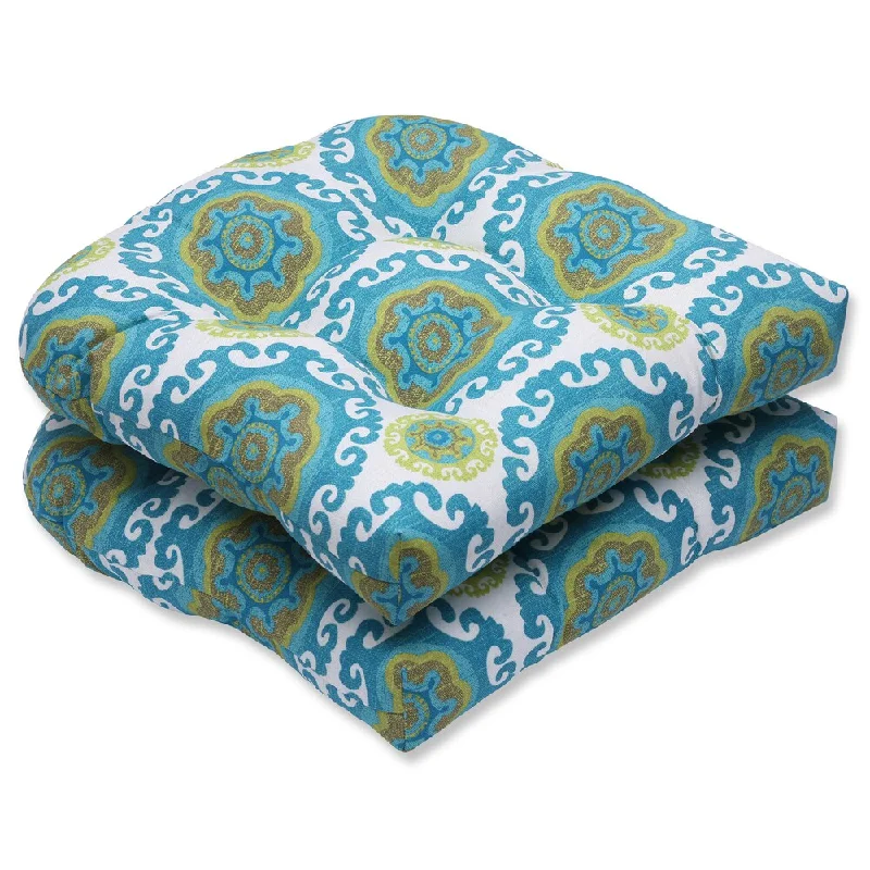 Pillow Perfect Outdoor Suzani Turquoise Wicker Seat Cushion (Set of 2)