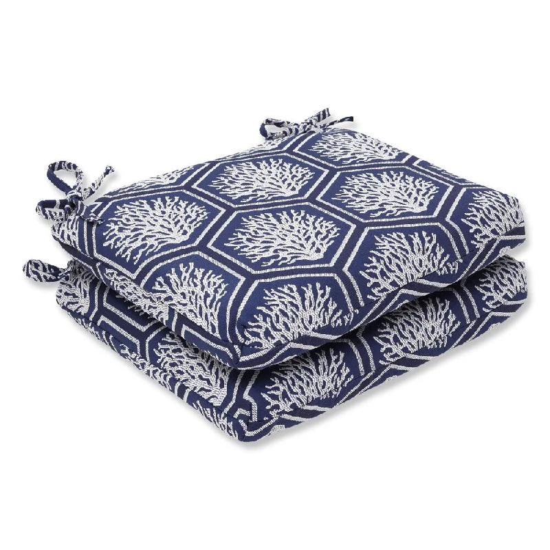 Pillow Perfect Squared Corners Seat Cushion with Bella-Dura Seascape Navy Fabric (Set of 2)