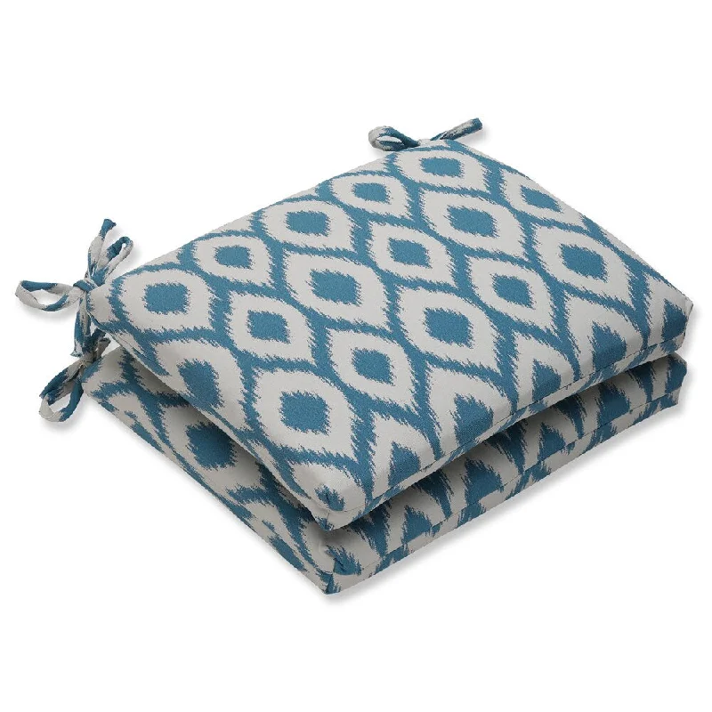 Pillow Perfect Squared Corners Seat Cushion with Bella-Dura Shivali Turquoise/Cream Fabric (Set of 2)