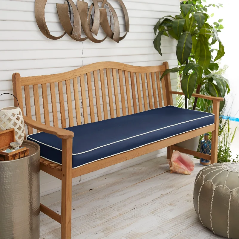 Sawyer Sunbrella Canvas Navy with Canvas Cording Indoor/ Outdoor Bench Cushion