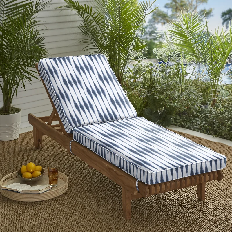 Sorra Home Blue and White Ikat Stripe Indoor/Outdoor Corded Chaise Lounge Cushion