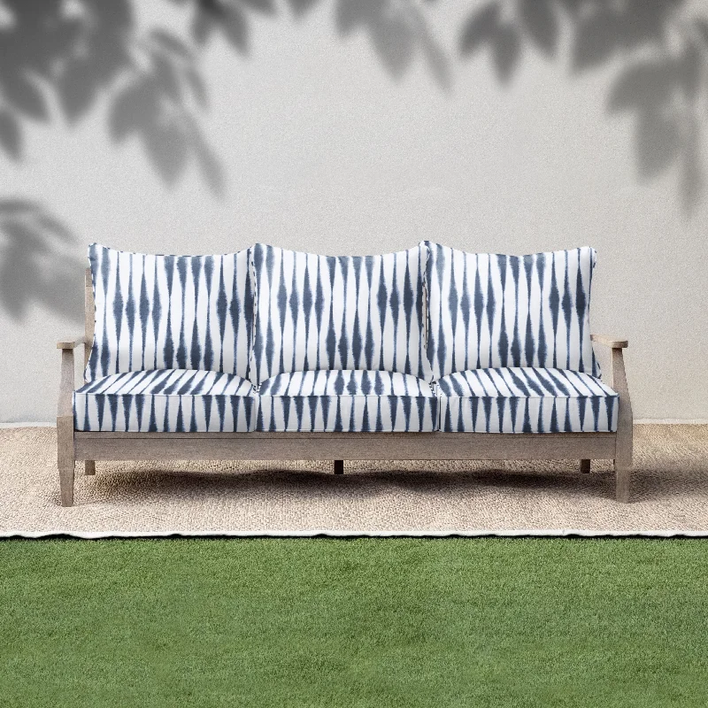 Sorra Home Blue and White Ikat Stripe Indoor/Outdoor Corded Pillow and Cushion Sofa Set