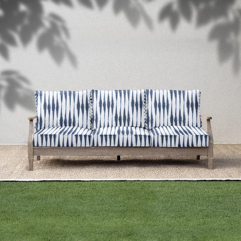 Sorra Home Blue and White Ikat Stripe Indoor/Outdoor Corded Sofa Set