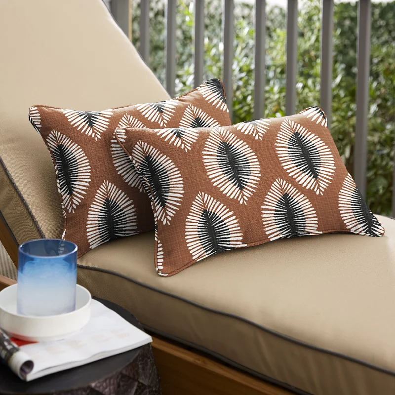 Sorra Home Hayden Sunstone Indoor/Outdoor Corded Lumbar Pillows (Set of 2)