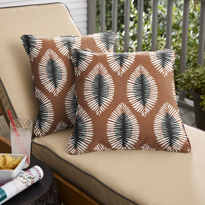 Sorra Home Hayden Sunstone Indoor/Outdoor Corded Square Pillows (Set of 2)