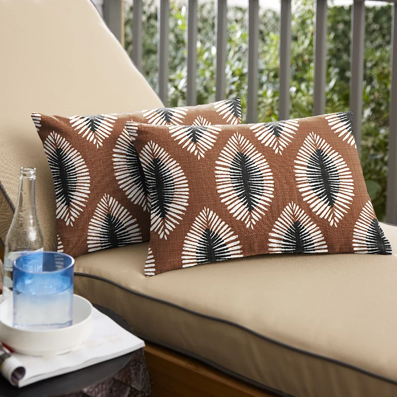 Sorra Home Hayden Sunstone Indoor/Outdoor Knife Edge Lumbar Pillows (Set of 2)